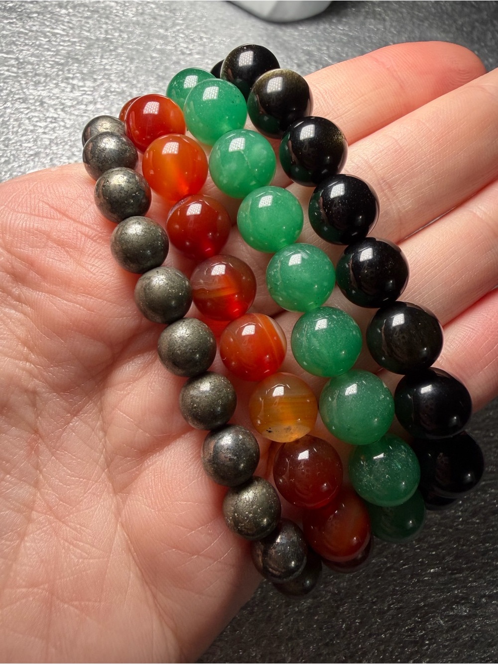 Natural Crystal Bracelet Bundle! Obsidian, Aventurine, Carnelian, & Pyrite.